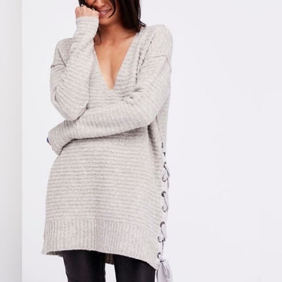 Free People Heart It Lace Up Sweater - Picture 1 of 5